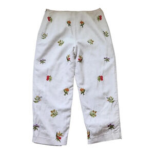 Dress Barn High Waist Linen Blend Crop Pants Embroidered Flowers  Size 10